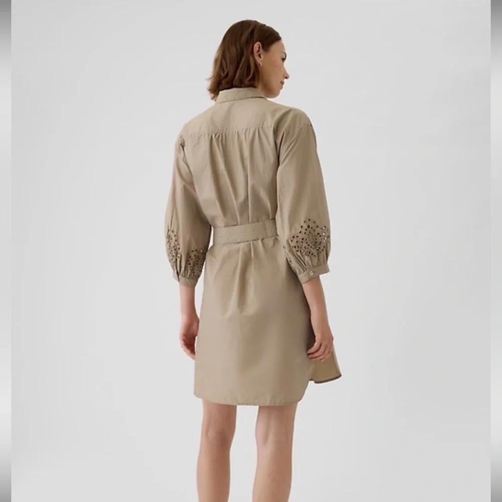 GAP Khaki Tan Eyelet Shirt Dress size xs - Picture 2 of 6